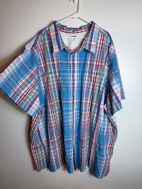 King Size Mens Button Up Casual Shirt Plaid Short Sleeve Size 6XL Lightweight